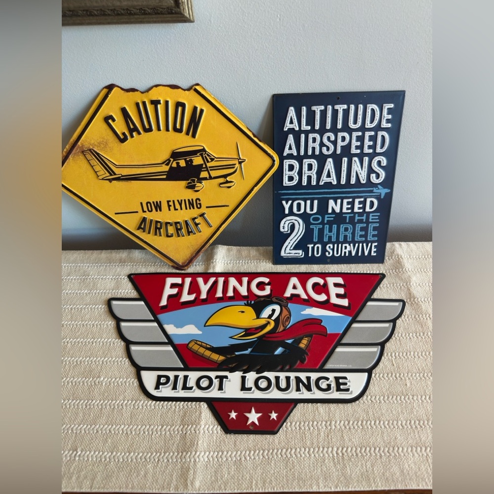 Flying Ace Pilot Lounge Wall Decor Set of 3 - Yellow, Blue, Red